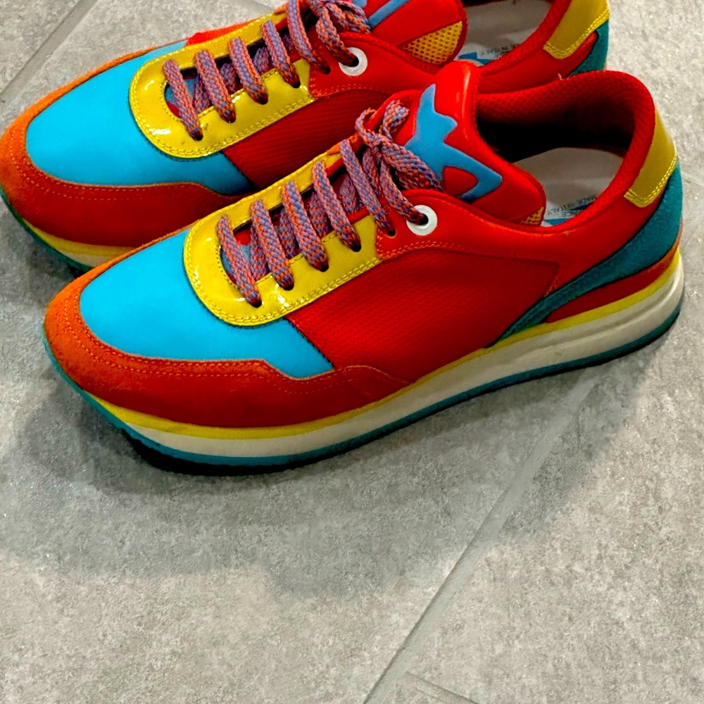 Salvatore Ferragamo multi color Tennis shoes size 7 1/2 good condition.